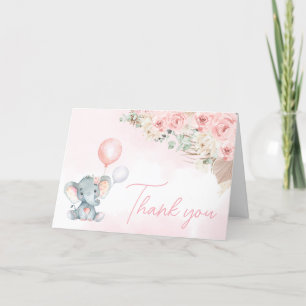 Pink Balloon Elephant Baby Shower Letterpress Thank You Card