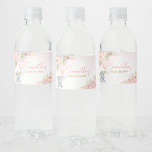 Pink Balloon Elephant Baby Shower Water Bottle Label