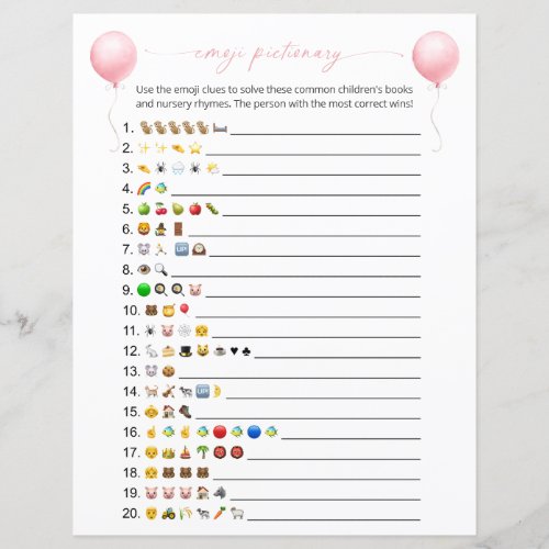 Pink Balloon Emoji Books Baby Shower Game