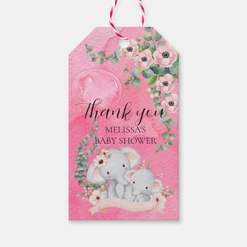 Pink Balloon Eucalyptus Anemone Elephant Thank You Gift Tags