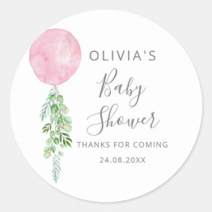 Pink Balloon Eucalyptus Baby Shower Classic Round Sticker