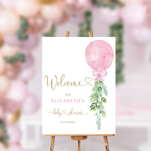 Pink Balloon Eucalyptus Baby Shower Welcome Foam Board