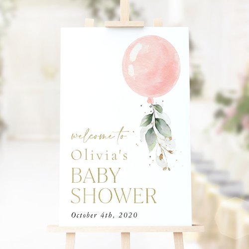 Pink Balloon Eucalyptus Baby Shower Welcome Poster