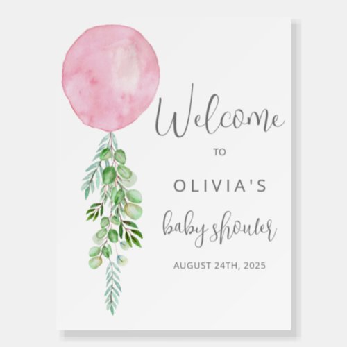 Pink Balloon Eucalyptus Baby Shower Welcome Sign