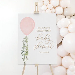 Pink Balloon Eucalyptus Baby Shower Welcome Sign