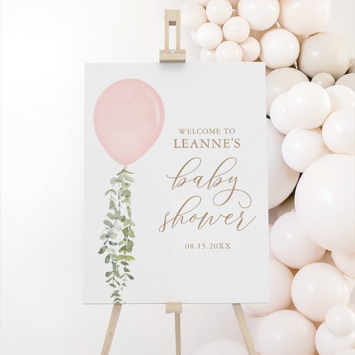 Pink Balloon Eucalyptus Baby Shower Welcome Sign
