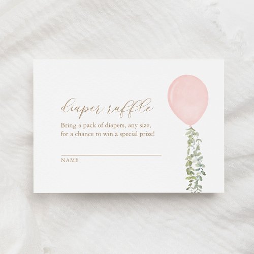 Pink Balloon Eucalyptus Diaper Raffle Ticket Enclo Enclosure Card