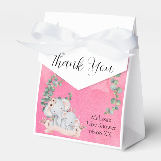 Pink Balloon Eucalyptus Elephant Thank You Favor Boxes (Front Side)