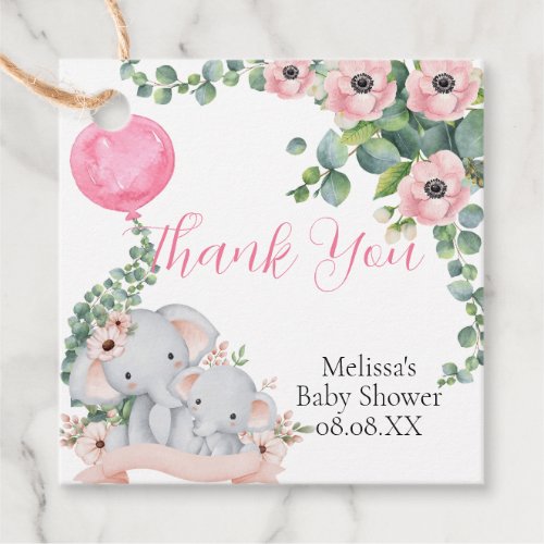 Pink Balloon Eucalyptus Elephant Thank You Favor Tags