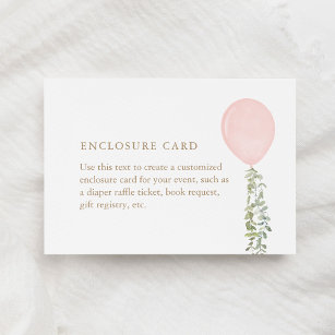  Pink Balloon Eucalyptus Girl Baby Shower Enclosur Enclosure Card