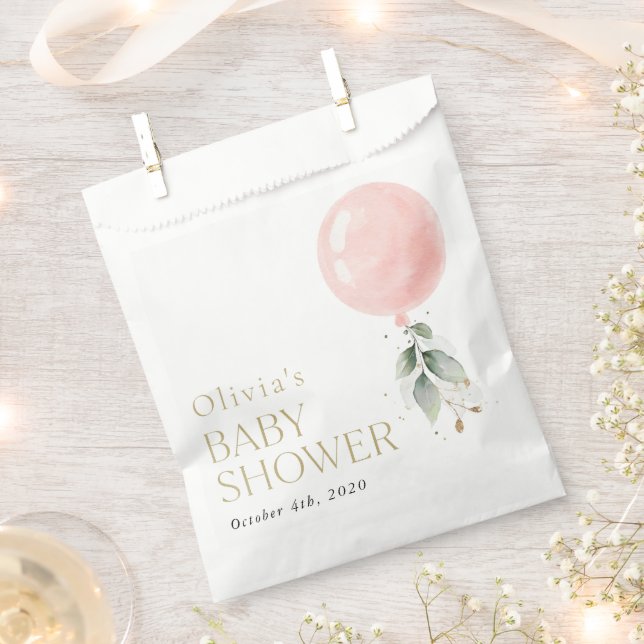 Pink Balloon, Eucalyptus, Greenery, Baby Shower Favor Bag (Clipped)