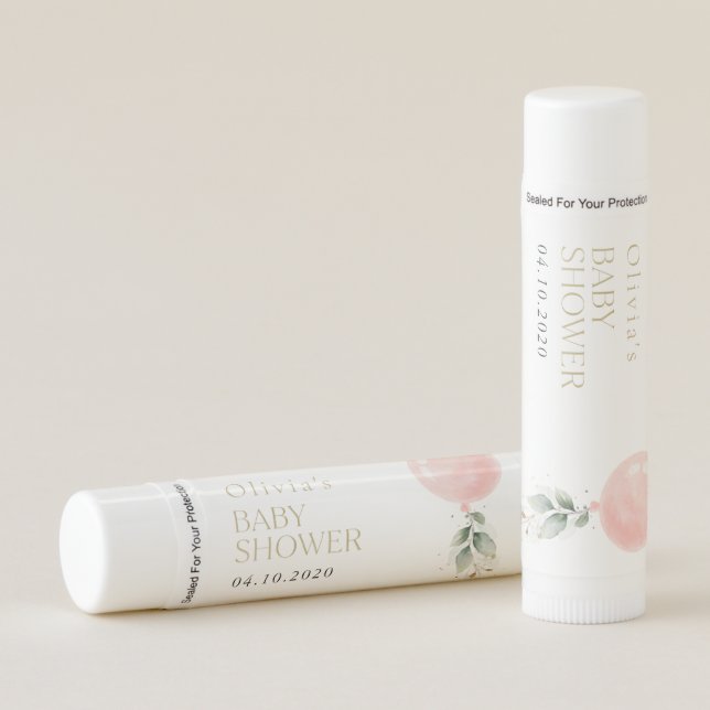 Pink Balloon, Eucalyptus, Greenery, Baby Shower  Lip Balm (Front)