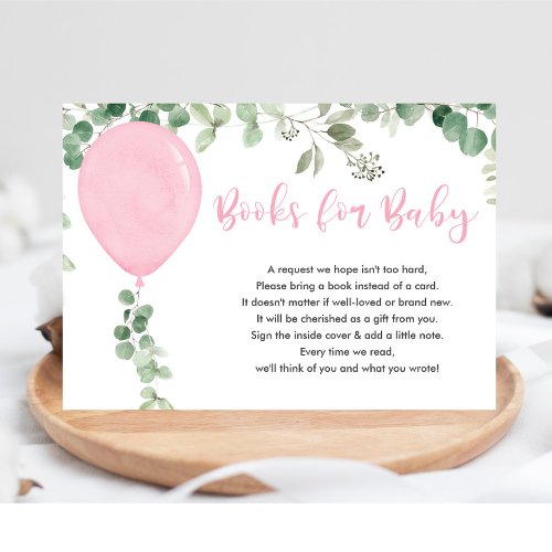 Pink balloon eucalyptus greenery books for baby en enclosure card