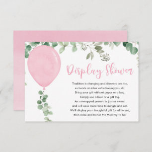 Pink balloon eucalyptus greenery display shower enclosure card