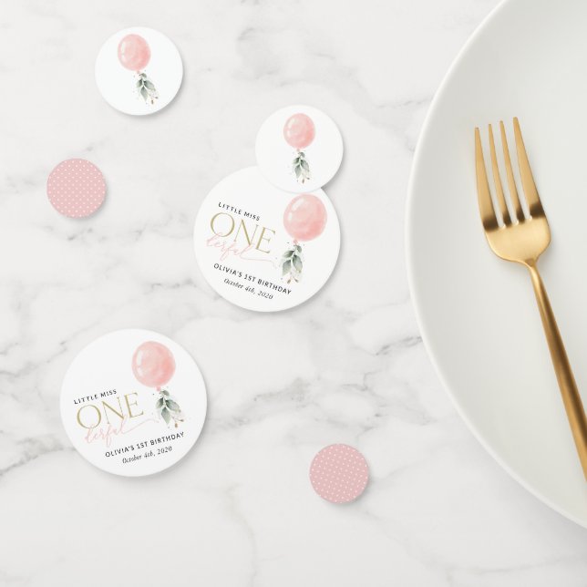 Pink Balloon, Eucalyptus, Greenery, First Birthday Confetti (Group)