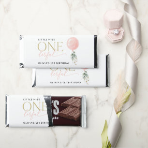 Pink Balloon, Eucalyptus, Greenery, First Birthday Hershey Bar Favors