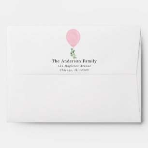 Pink balloon eucalyptus white envelopes 5x7 card