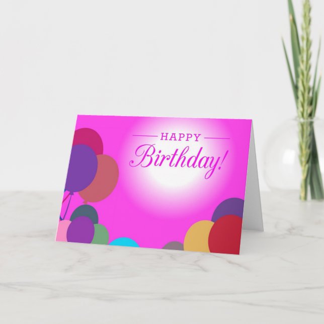 Pink Balloon Feminine Moon Happy Birthday Text Card (Front)
