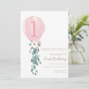 Pink Balloon First Birthday Invitation