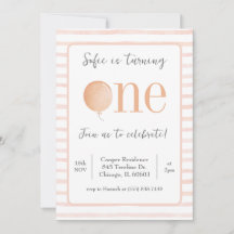 Pink Balloon First Birthday Invitation