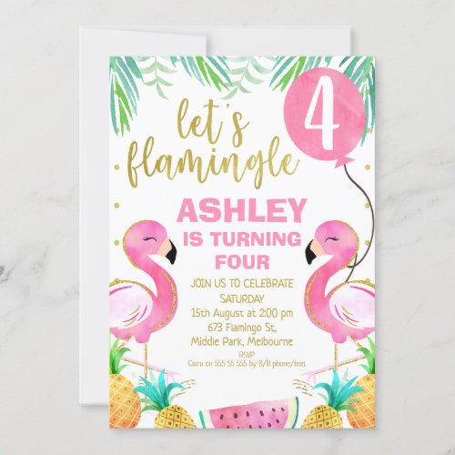 Pink Balloon Flamingo Any Age Birthday Invitation