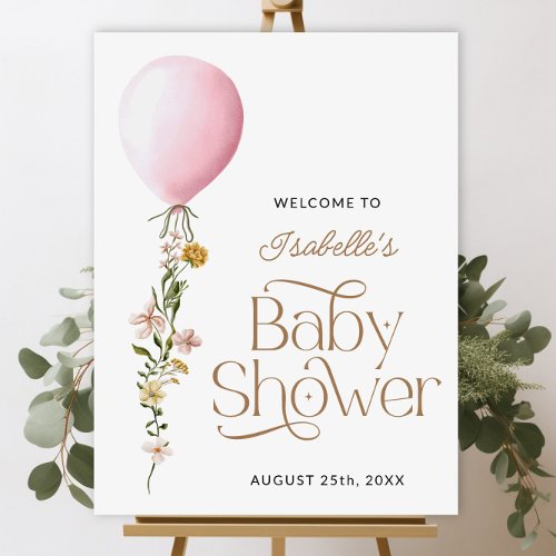 Pink Balloon Floral Baby Shower Welcome Sign