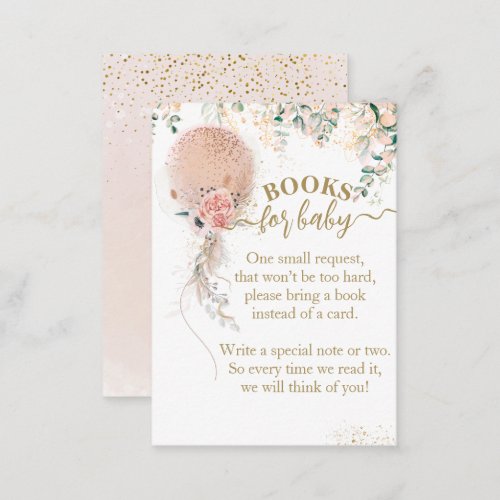 Pink Balloon Floral Eucalyptus Baby Shower books Enclosure Card