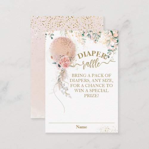 Pink Balloon Floral Eucalyptus Baby Shower diaper Enclosure Card