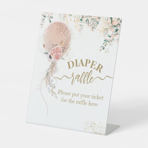 Pink Balloon Floral Eucalyptus Baby Shower diaper Pedestal Sign