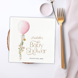 Pink Balloon Floral Girl Baby Shower Theme Paper Napkins