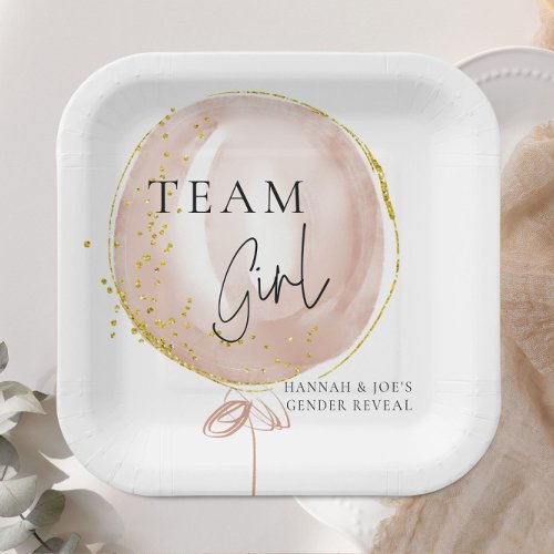 Pink Balloon Gender Reveal Team Girl Paper Plates
