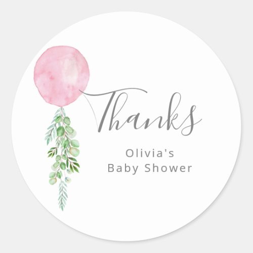 Pink Balloon Girl Baby Shower Thank You Classic Round Sticker