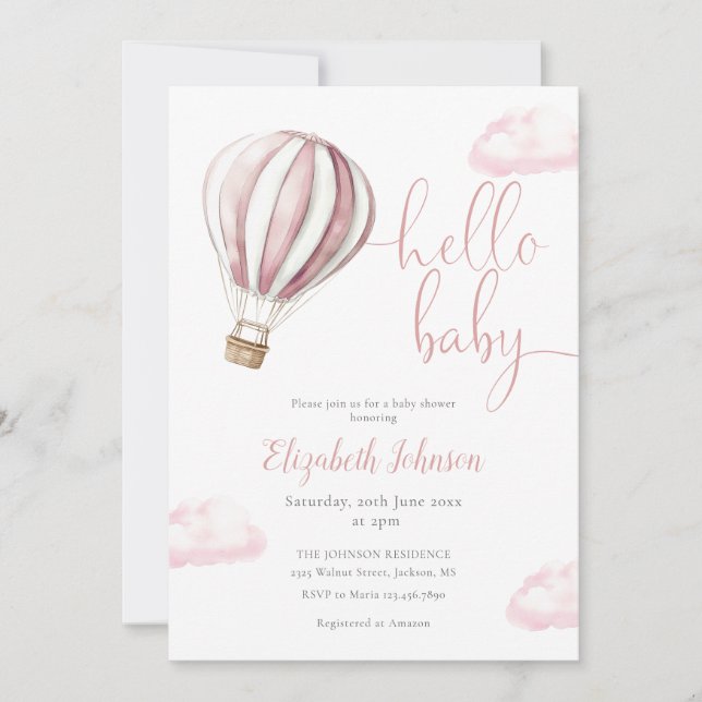 Pink Balloon Girl QR Code Photo Baby Shower Invitation (Front)
