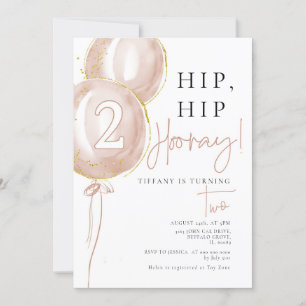 Pink Balloon Girl Second Birthday Invitation