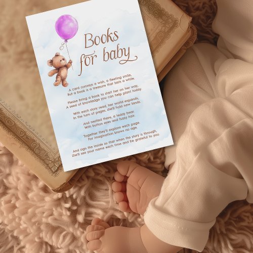 Pink Balloon Girl Teddy Bear Books for Baby Enclosure Card