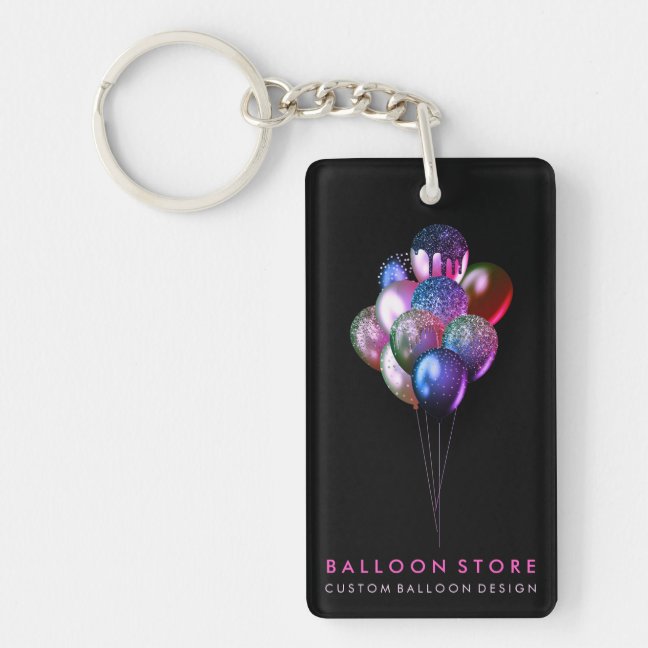 Pink Balloon Glitter Detail Planning Party Keychain