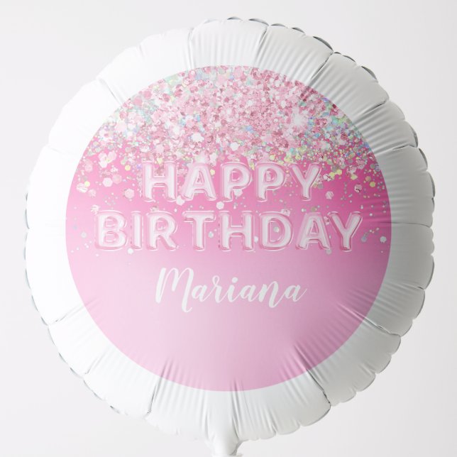 Pink Balloon Glitter Girl Birthday Party (Front)