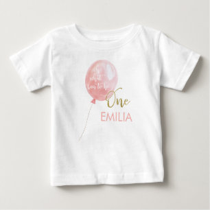Pink Balloon Gold Glitter One 1st Birthday Baby T-Shirt