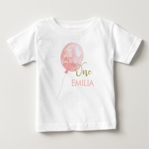 Pink Balloon Gold Glitter One 1st Birthday  Baby T_Shirt