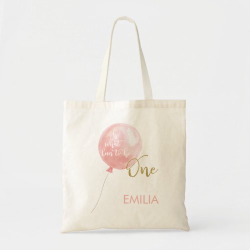 Pink Balloon Gold Glitter One 1st Birthday Tote 