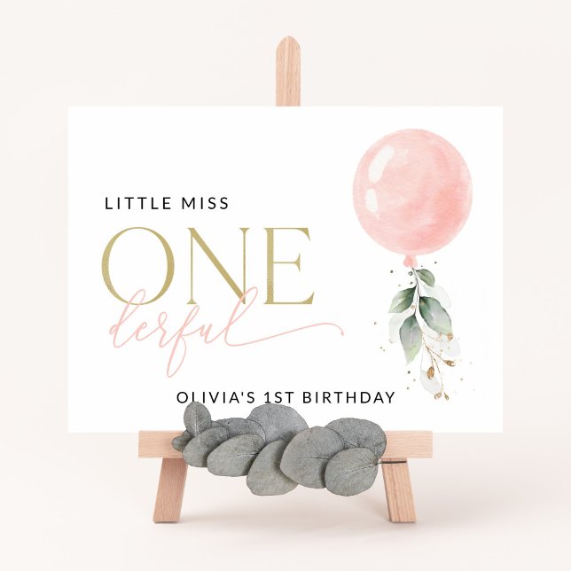 Pink Balloon, Greenery, First Birthday Welcome Poster (Creator Uploaded)
