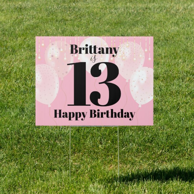 Pink Balloon Happy Birthday Bold Typography Yard Sign (Insitu)
