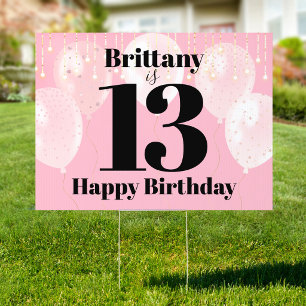 Pink Balloon Happy Birthday Bold Typography Yard Sign