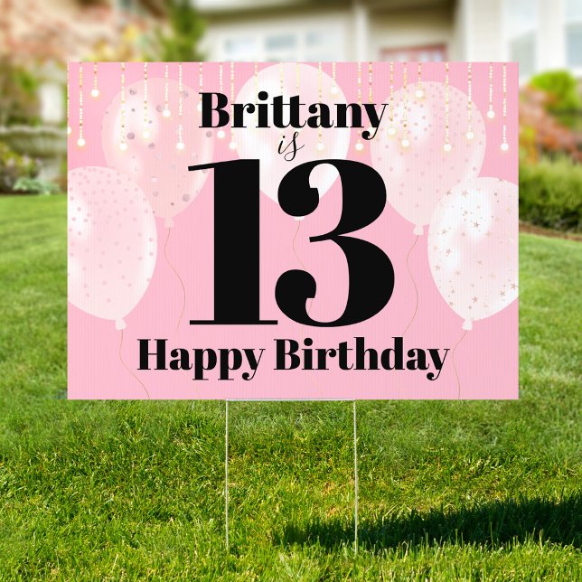 Pink Balloon Happy Birthday Bold Typography Yard Sign (Creator Uploaded)