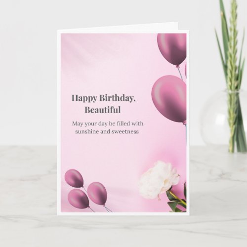 Pink Balloon Happy Birthday Card