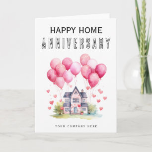 Pink Balloon House Home Anniversary Card