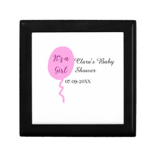 Pink balloon it's a girl baby shower add name date gift box