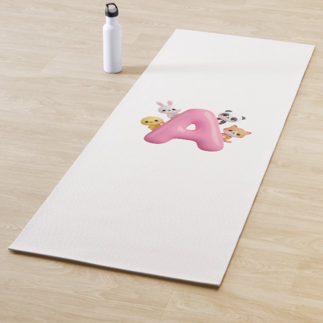 Pink Balloon Letter A Forest Animals Kids Yoga Mat (In Situ)