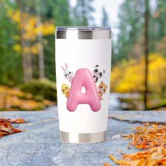 Pink Balloon Letter A Kids Water Bottle Insulated Tumbler