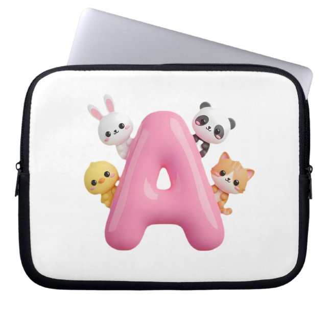 Pink Balloon Letter A Laptop Sleeve – Cute Forest  (Front)